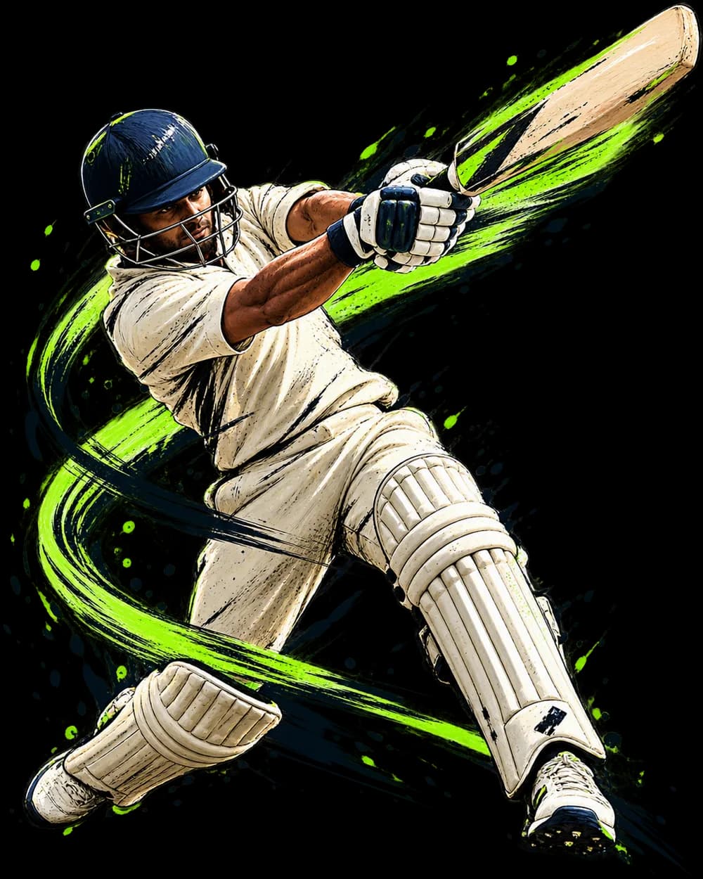 A batter mid-drive, drawn in SWING's sketch style